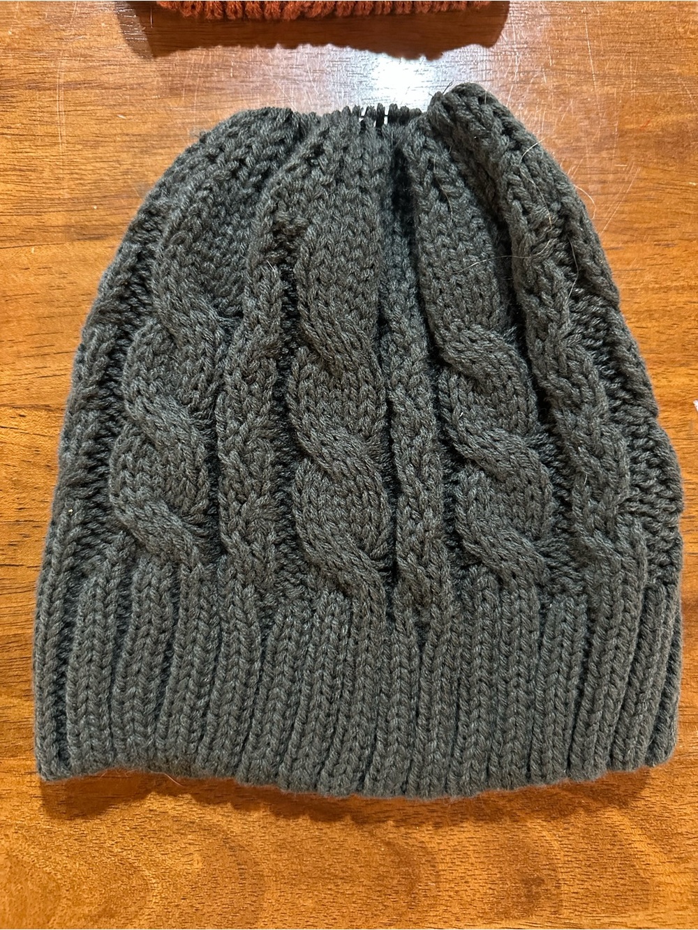 Cozy Cable Knit Pony Tail Beanie - Dark Gray